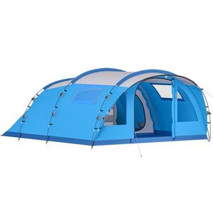 Outsunny Cort familial tip tunel pentru 4 persoane cu 3 camere Ușă 4 ferestre Impermeabil Montaj ușor | Aosom Romania imagine