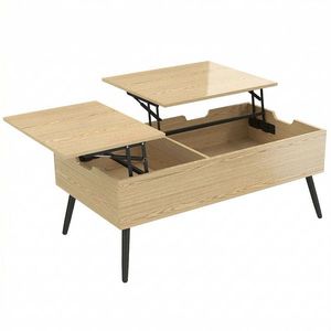 HOMCOM Masă de cafea rabatabilă cu dublu blat, masă de living cu compartiment ascuns și picioare din metal, lemn natural | Aosom Romania imagine