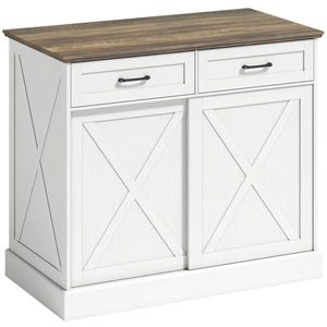 HOMCOM Insulă centrală de bucătărie, bufet de bucătărie, mobilier de depozitare cu 2 sertare, 2 uși culisante, poliță reglabilă, alb | Aosom Romania imagine