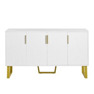 Bufet cu 4 uși, mânere și picioare din metal, spațiu mare de depozitare, 140x40x80 cm, Alb imagine