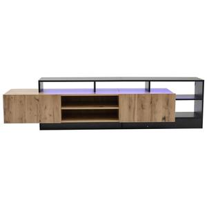Dulap TV modern, cu iluminare LED și spațiu de depozitare deschis, 190x40x48, 5 cm, Negru + Culoare naturală imagine