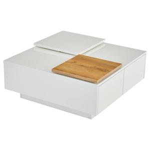 Măsuță de cafea modernă cu finisaj lucios, cu blaturi de masă glisante și 4 sertare, 75x75x33 cm, Alb imagine