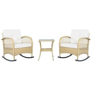 Set de mobilier din rattan pentru balcon (3 piese), 2 scaune balansoar confortabile cu spătar înalt, 80x76x86 cm, Bej imagine