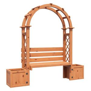 Bancă pergolă cu jardiniere și grilaj curbat, funcție triplă: bancă de șezut, jardiniere și suport pentru plante cățărătoare, 160x30, 5x160 cm, Culoare naturală imagine