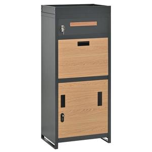 Cutie pentru colete și scrisori cu jardinieră integrată, 50x37x118, 5 cm, Gri+Culoare naturală imagine