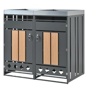 Cutie pentru pubele cu jardinieră integrată, încuiabilă, pentru 2 pubele standard, 132x80x124, 5 cm, Gri+Culoare naturală imagine