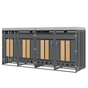 Dulap pentru pubele cu 4 compartimente, jardiniere integrate și uși încuiabile, 264x80x124, 5 cm, Gri+Culoare naturală imagine