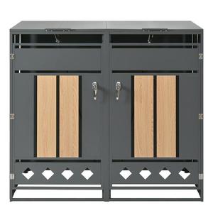 Cutie pentru pubele cu capac rabatabil hidraulic, uși cu încuietoare și două compartimente, 132x80x118, 5 cm, Gri+Culoare naturală imagine