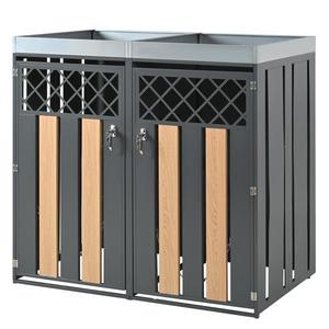 Dulap pentru pubele cu jardinieră, cutie pentru pubele, 2 piese, cu închidere cu lacăt, 132x80x124, 5 cm, Gri+Culoare naturală imagine