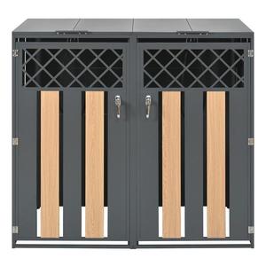 Cutie pentru pubele cu capac rabatabil hidraulic și față încuiabilă, 2 compartimente separate, 132x80x118, 5 cm, Gri+Culoare naturală imagine