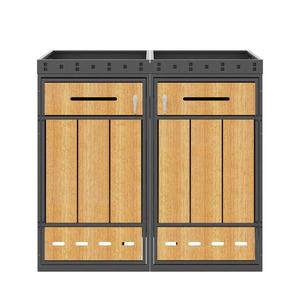 Cutie dublă pentru pubele, sistem dublu de separare a deșeurilor, 132x80x124 cm, Gri+Culoare naturală imagine