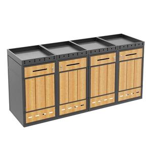 Cutie pentru pubele cu jardiniieră, pentru 4 pubele, acces frontal cu încuietoare și mâner, 264x80x124 cm, Gri+Culoare naturală imagine