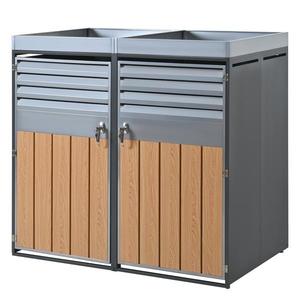 Cutie încuietabilă pentru pubele cu ghiveci integrat, ventilație cu lamele și două uși separate, 132x80x124, 5 cm, Gri+Culoare naturală imagine