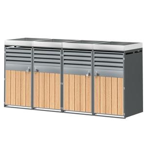 Cutie pentru pubele cu zonă de plantare integrată, dulap pentru pubele, 4‑compartimente, cu încuietoare, 264x80x124, 5 cm, Gri+Culoare naturală imagine
