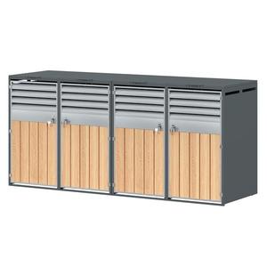 Cutie pentru pubele cu capac rabatabil hidraulic, modul de depozitare cu 4 uși, lamele de ventilație, 264x80x118, 5 cm, Gri+Culoare naturală imagine