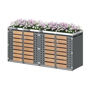 Cutie pentru pubele 4‑locuri, închisă cu cheie, cu jardinieră integrată, 264x80x124, 5 cm, Gri+Culoare naturală imagine