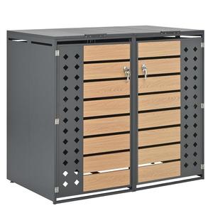 Cutie pentru pubele cu capac rabatabil hidraulic, două compartimente separate și uși încuiabile, 132x80x118, 5 cm, Gri+Culoare naturală imagine