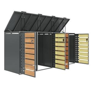 Cutie pentru pubele cu depozitare în 4 compartimente, perforație laterală în formă de romb pentru aerisire, 264x80x118, 5 cm, Gri+Culoare naturală imagine