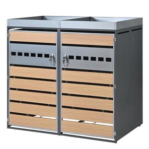 Cutie pentru pubele cu jardinieră integrată și ventilație, dulap încuiabil din două părți, cu 2 uși, 132x80x124, 5 cm, Gri+Culoare naturală imagine