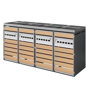 Cutie pentru pubele cu jardiniere integrate, patru uși individuale încuiabile, 264x80x124, 5 cm, Gri+Culoare naturală imagine