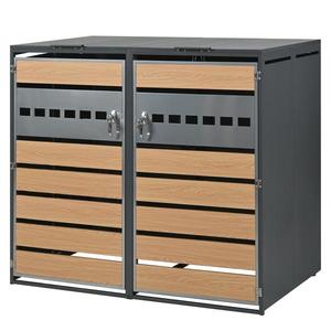 Cutie pentru pubele cu capac rabatabil hidraulic, cu 2 compartimente separate și uși încuiabile, 132x80x118, 5 cm, Gri+Culoare naturală imagine