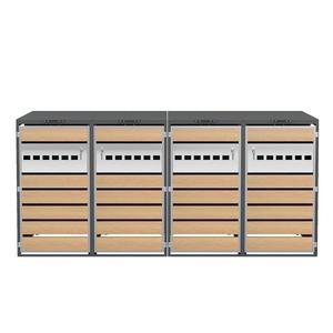 Box pentru pubele cu capac rabatabil hidraulic, 4 compartimente și uși separate încuiabile, 264x80x118, 5 cm, Gri+Culoare naturală imagine