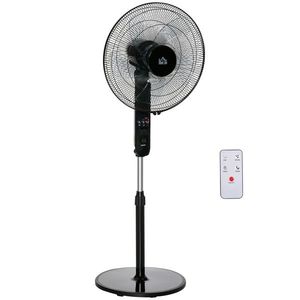 HOMCOM Ventilator de Podea cu Telecomandă, Reglabil pe Înălțime, 3 Viteze, Unghi de Înclinare Reglabil, Metal, Negru, Ø44, 5x110-124H cm | Aosom Romania imagine