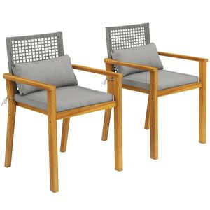 Outsunny Set 2 Scaune Lemn Acacia cu Perne și Perne Decorative, Natural. | Aosom Romania imagine