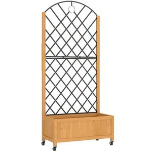 Outsunny Jardinieră înaltă cu grilaj metalic, jardiniere din lemn cu roți, jardinieră outdoor, maro | Aosom Romania imagine