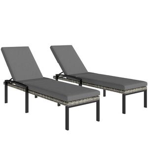 Outsunny Set de 2 șezlonguri Polyrattan, șezlong de grădină cu spătar reglabil în 5 poziții, pernă, până la 120 kg, Gri deschis | Aosom Romania imagine