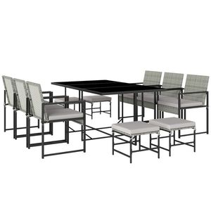 Outsunny Set de dining pentru patio 11 piese, mobilier exterior cu 6 fotolii, 4 pouf, gri | Aosom Romania imagine