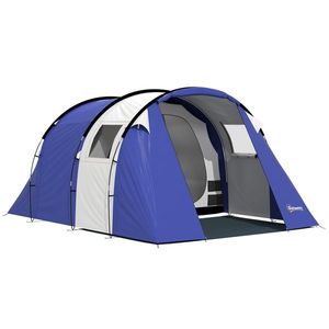 Outsunny Cort de camping pentru 4 persoane, 2 camere, impermeabil 3000mm, cu podea și sac, 420x300x200cm, Albastru închis | Aosom Romania imagine