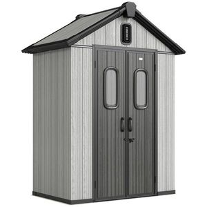 Outsunny Șură Grădină 160L x 98P x 217A cm, Plastic, Uși duble încuiabile, Gri | Aosom Romania imagine