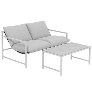 Outsunny Set mobilier de grădină exterior 2 piese, canapea cu perne, masă de cafea cu blat din sticlă securizată marmorat 3D, 125x80x64cm, gri deschis | Aosom Romania imagine