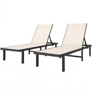 Outsunny Set de 2 șezlonguri reclinabile cu roți Spătar reglabil 4 nivele Cadru aluminiu Țesătură textilene Bej | Aosom Romania imagine