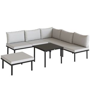 Outsunny Set mobilă de grădină din metal pentru 6 persoane, canapea colțar cu perne, Gri Deschis | Aosom Romania imagine