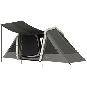 Outsunny Cort Gonflabil de Camping 4 Persoane Blackout Cort cu Aer 5, 8m Lungime 2 Dormitoare și Zonă de Zi 580x270x202cm Gri Închis | Aosom Romania imagine