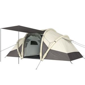 Outsunny Cort Gonflabil Camping 2-4 persoane cu pompă 2 camere și zonă de zi impermeabil 3000 mm 485x245x188 cm gri | Aosom Romania imagine