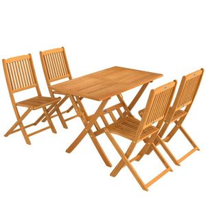 Outsunny Set mobilier de grădină FSC din lemn, set 5 piese pliabil, masă cu 4 scaune pliante, design cu lamele | Aosom Romania imagine
