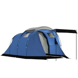 Outsunny Cort de camping tunel pentru 4 persoane impermeabil 3000mm dublu strat anti-condensație înălțime 190cm Albastru închis | Aosom Romania imagine