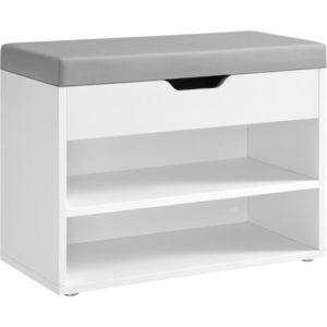 Bancheta cu pantofar, Vasagle, 60x30x44 cm, max 136 kg, MDF/PAL/piele ecologica, alb cloud imagine