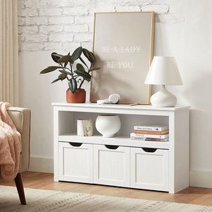 Bancheta cu spatii de depozitare cu roti, Vasagle, 102x30x60 cm, MDF, alb imagine