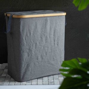 Cos de rufe Nellie, Homla, 55.5x34.5x60 cm, poliester/bambus, gri inchis/natur imagine