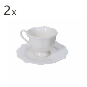 Set 2 cesti cu farfurie pentru cafea, Queen, Brandani, 12.5x5.5 cm, portelan New Bone China imagine
