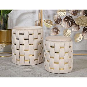 Set 2 taburete cu spatiu depozitare Shanty, Mauro Ferretti, 37x42 cm, 28x35 cm, fier/MDf/poliester, crem/auriu imagine