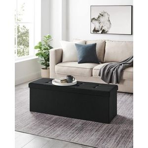Bancheta cu spatiu de depozitare, Songmics, 110x38x38 cm, max 300 kg, MDF/imitatie de in, negru imagine