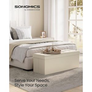 Bancheta cu spatiu depozitare, Mazie, Songmics, 110x38x38 cm, MDF/imitatie in, crem imagine
