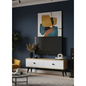 Comoda TV, Hanah Home, Mona 120, 120x40.5x32 cm, PAL , Stejar Safir / Alb imagine