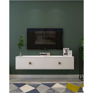 Comoda TV, Hanah Home, Zuzu 120, 120x25.8x29.6 cm, PAL , Alb/Auriu imagine