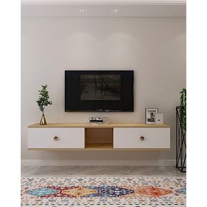 Comoda TV, Hanah Home, Zuzu 150, 150x25.6x29.6 cm, PAL , Stejar Safir / Alb imagine